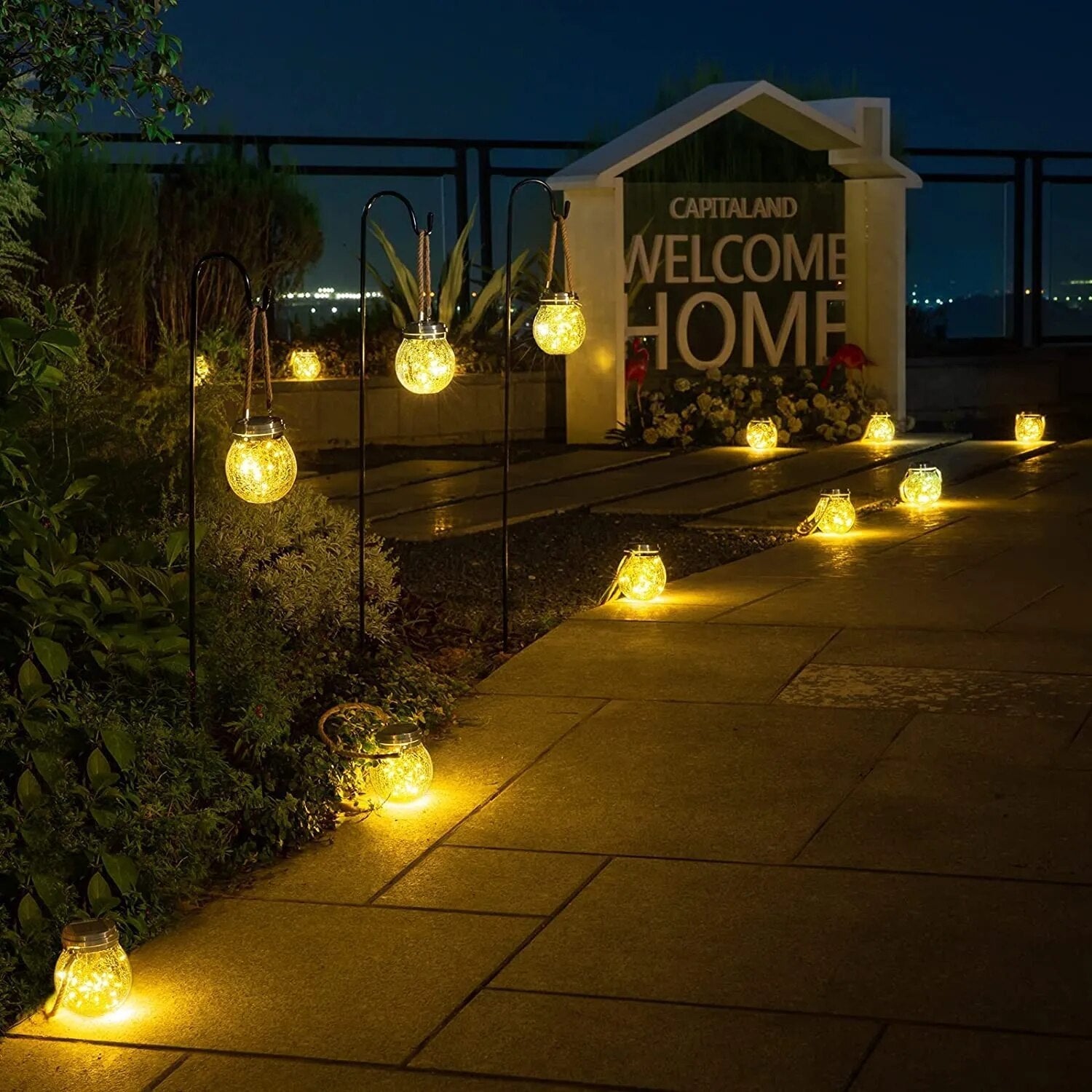 Zonne-energie Glazen Bol Lantaarn met Kraakglas Effect voor Tuin en Terras | Sansoti