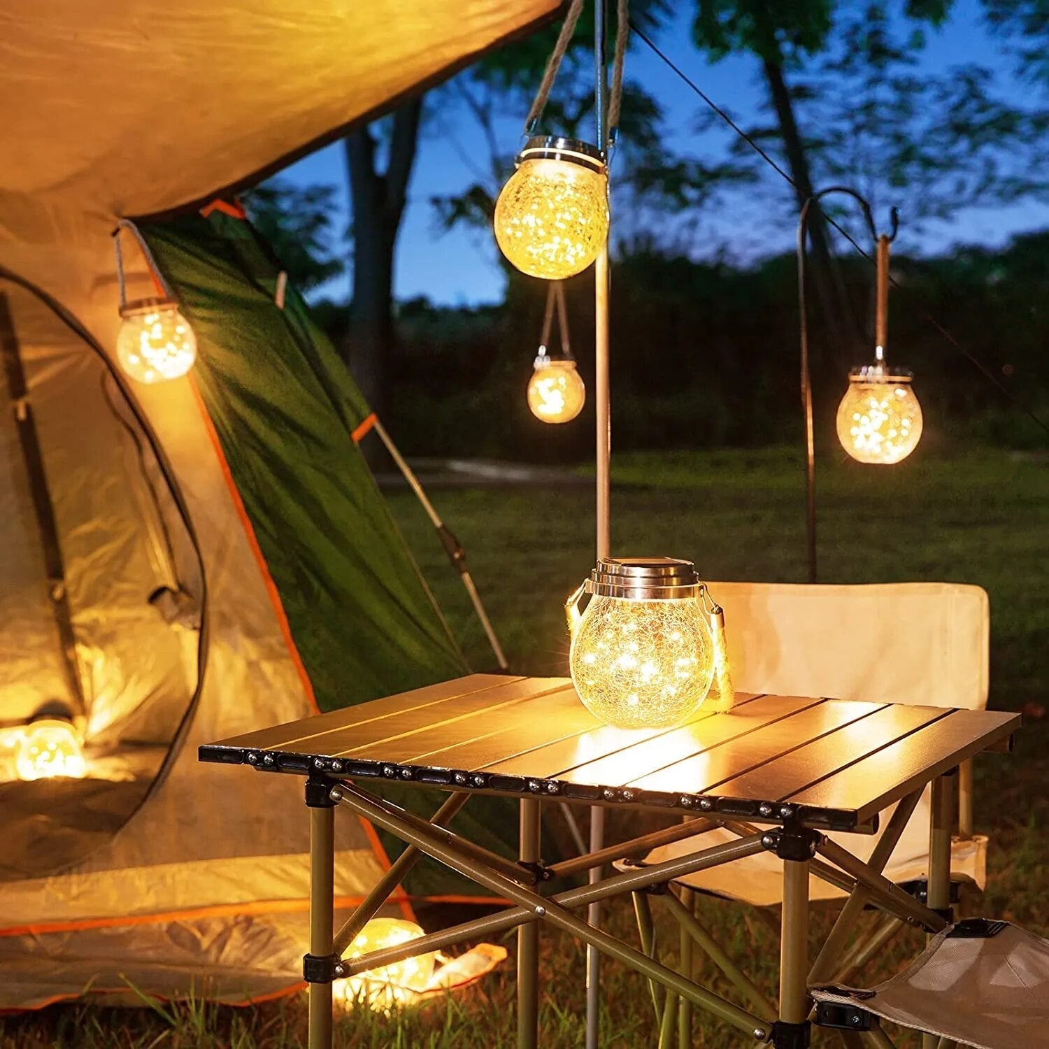 Zonne-energie Glazen Bol Lantaarn met Kraakglas Effect voor Tuin en Terras | Sansoti