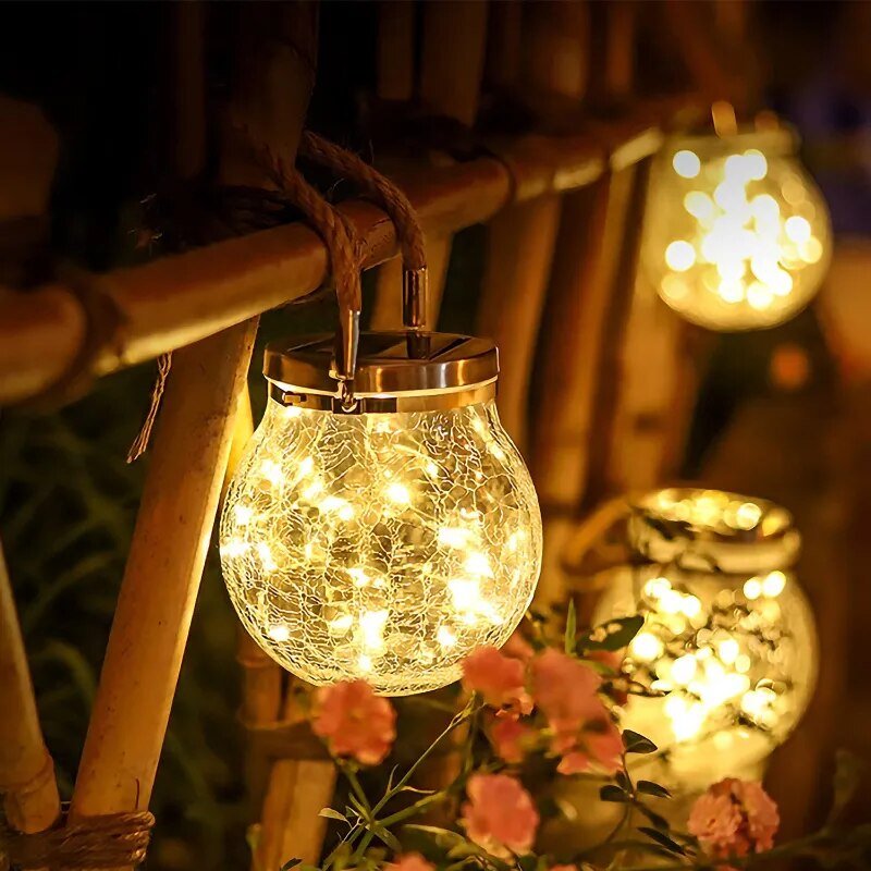 Zonne-energie Glazen Bol Lantaarn met Kraakglas Effect voor Tuin en Terras | Sansoti