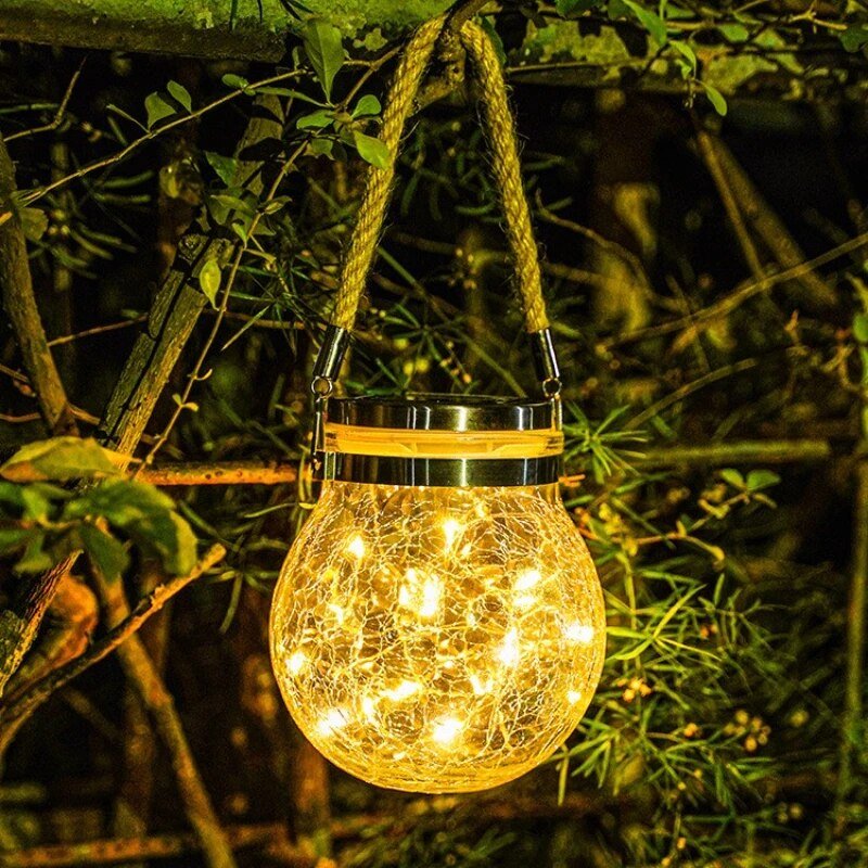 Zonne-energie Glazen Bol Lantaarn met Kraakglas Effect voor Tuin en Terras | Sansoti
