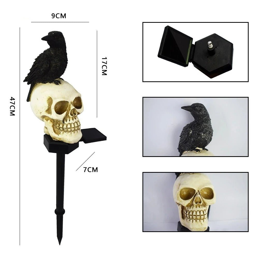 Solar-Powered Halloween Skull with Raven LED Light for Garden, Balcony, and Holiday Decorative Lighting | Sansoti