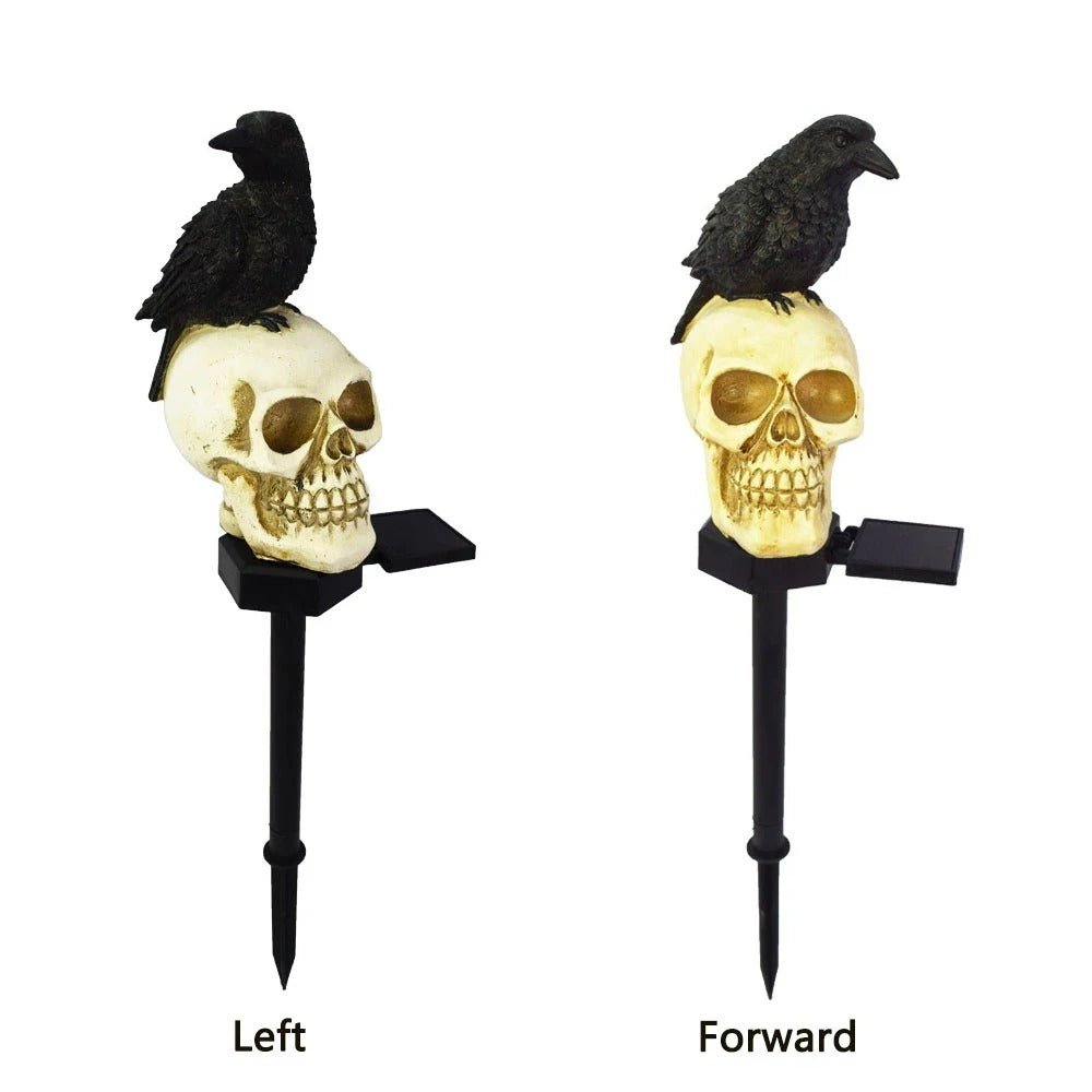 Solar-Powered Halloween Skull with Raven LED Light for Garden, Balcony, and Holiday Decorative Lighting | Sansoti