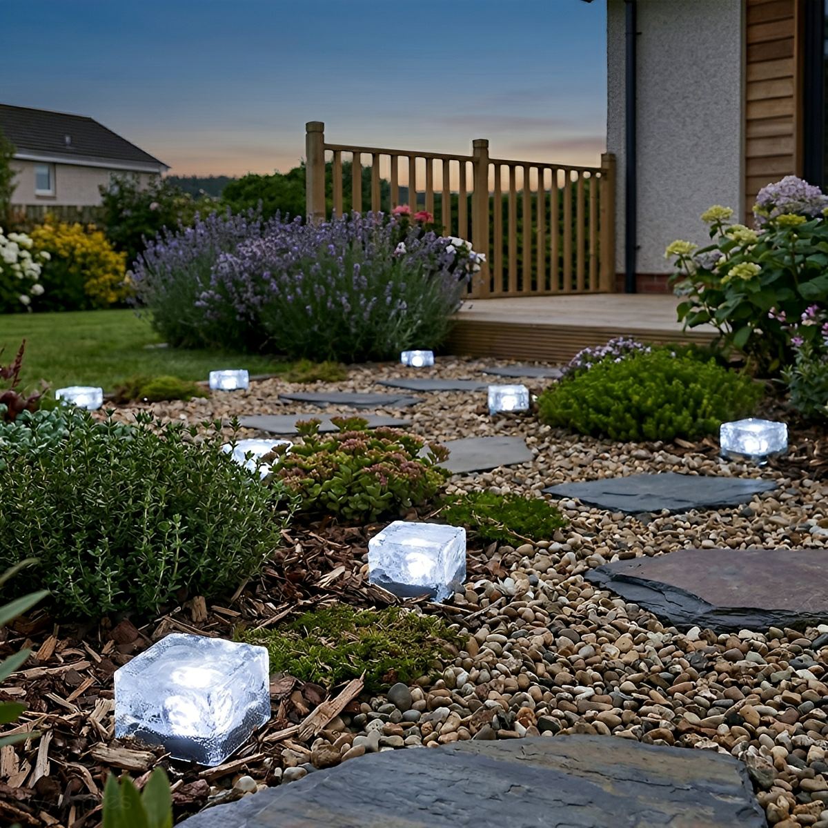 Square Ice Block Solar LED Garden Lighting Waterproof Lawn Pathway Light Modern Outdoor Lamp Patio | Sansoti
