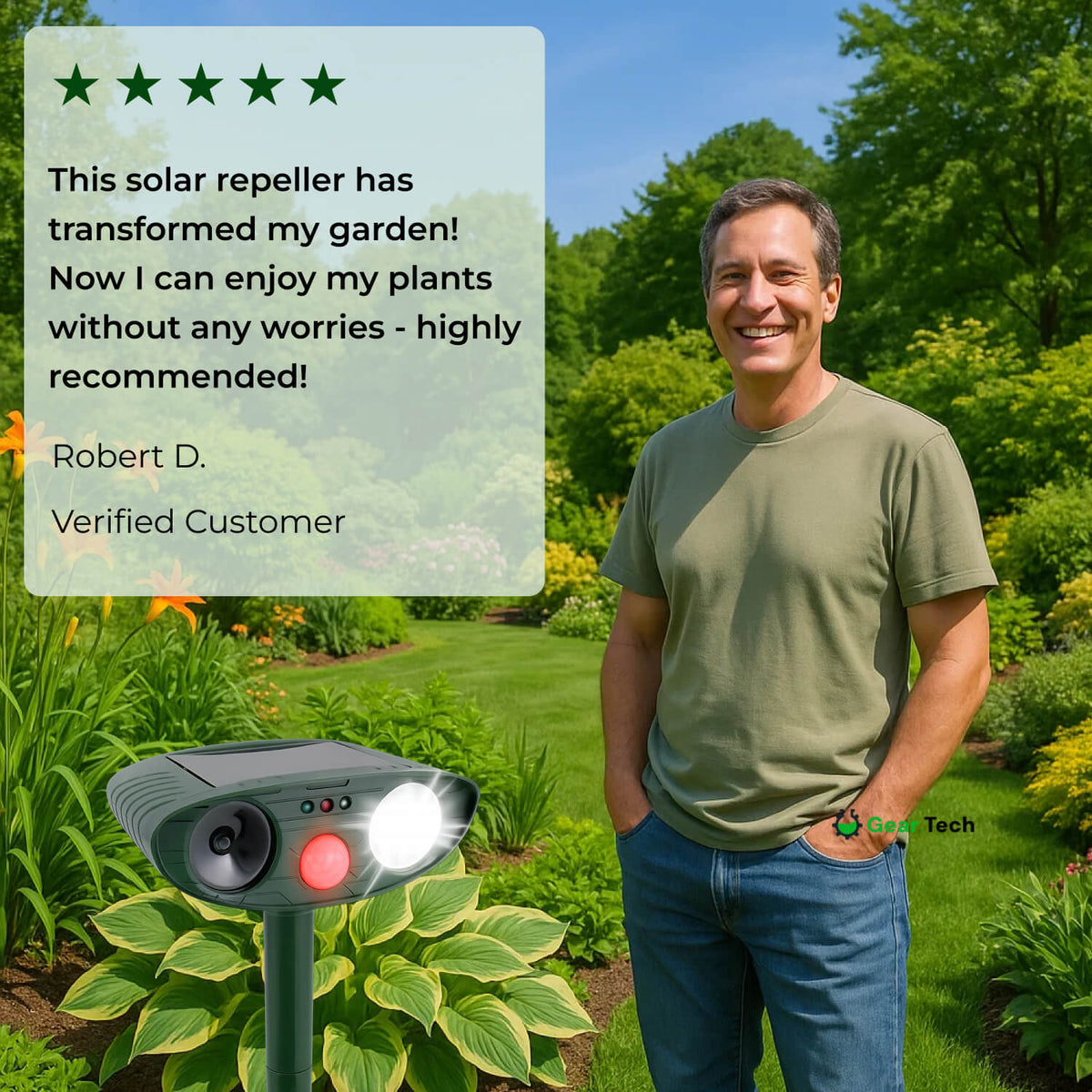 Solar-Powered Ultrasonic Garden Repellent with Motion Sensor for Animal Deterrence Outdoor Protection up to 225m² | Sansoti