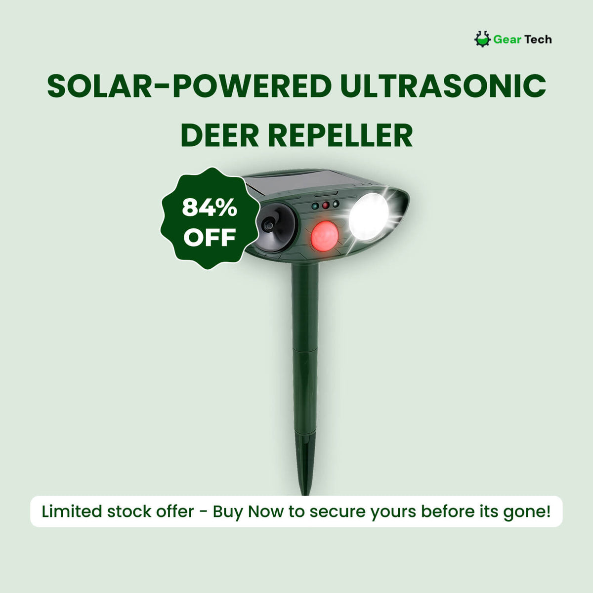 Solar-Powered Ultrasonic Garden Repellent with Motion Sensor for Animal Deterrence Outdoor Protection up to 225m² | Sansoti