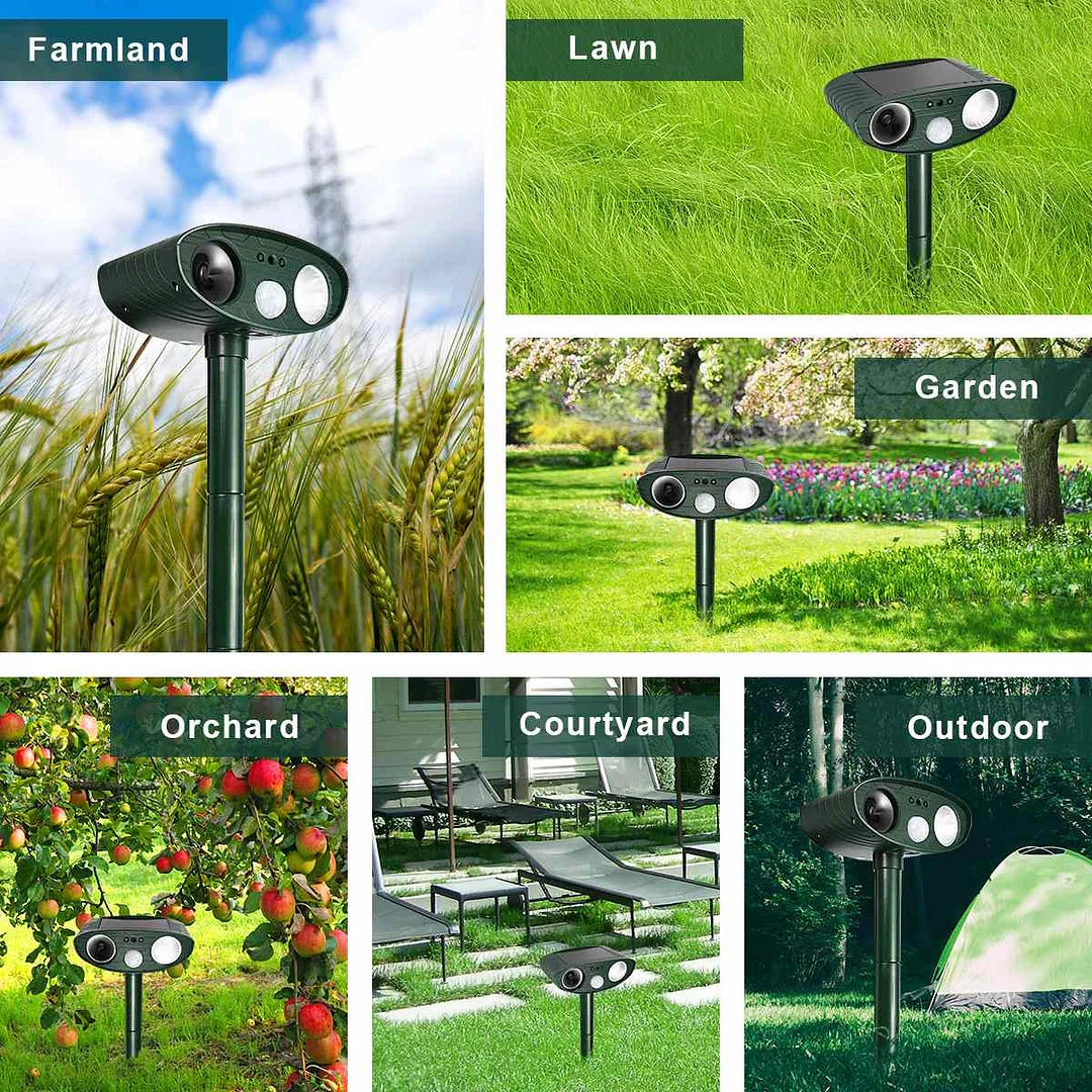 Solar-Powered Ultrasonic Garden Repellent with Motion Sensor for Animal Deterrence Outdoor Protection up to 225m² | Sansoti