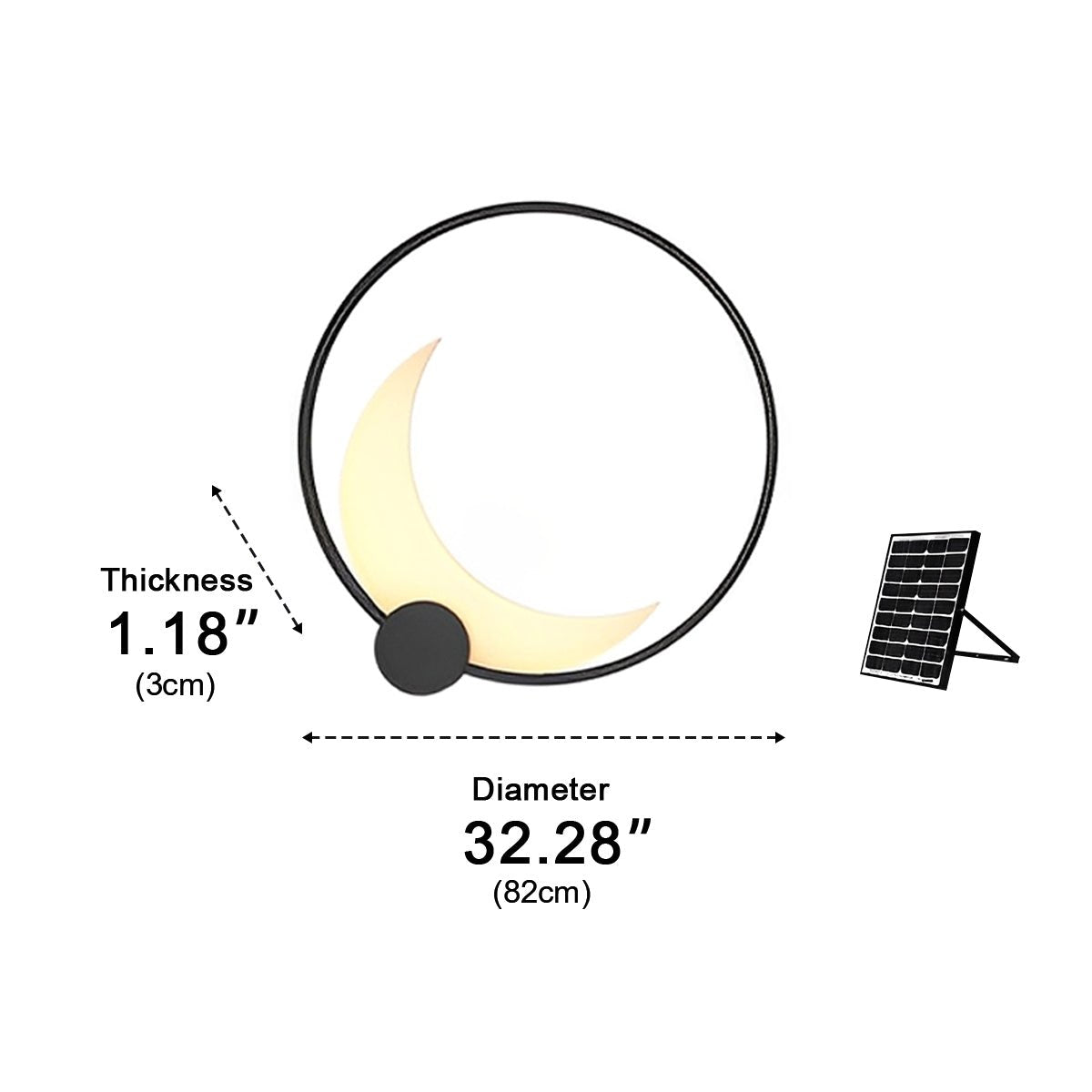 Wandlamp Maanvorm LED Buiten Zwart RVS IP65 Tuin Veranda Maanlamp Sfeerverlichting Crescent Moon Solar Buitenwandlamp Rond Decoratief | Sansoti