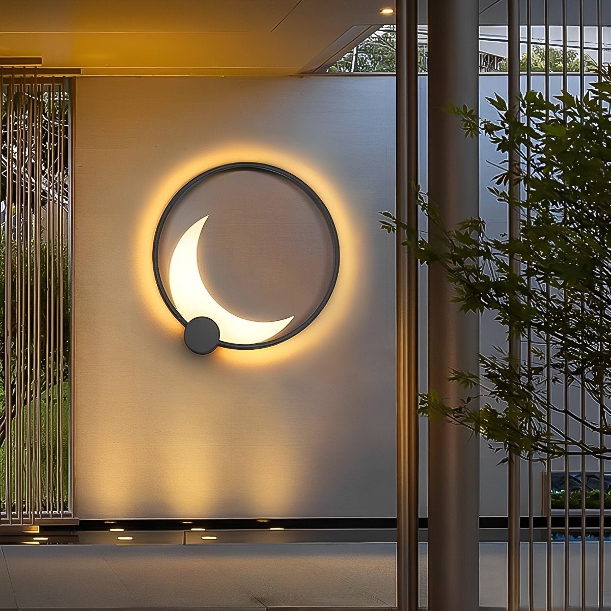 Wandlamp Maanvorm LED Buiten Zwart RVS IP65 Tuin Veranda Maanlamp Sfeerverlichting Crescent Moon Solar Buitenwandlamp Rond Decoratief | Sansoti