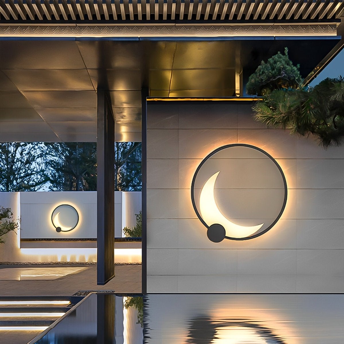 Wandlamp Maanvorm LED Buiten Zwart RVS IP65 Tuin Veranda Maanlamp Sfeerverlichting Crescent Moon Solar Buitenwandlamp Rond Decoratief | Sansoti