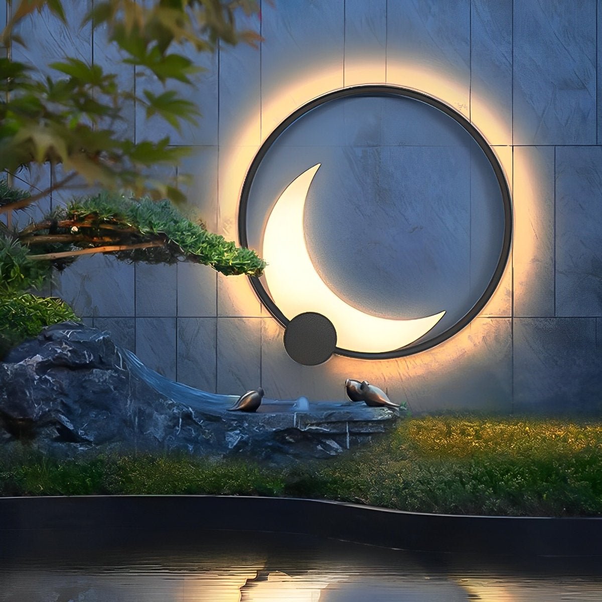 Wandlamp Maanvorm LED Buiten Zwart RVS IP65 Tuin Veranda Maanlamp Sfeerverlichting Crescent Moon Solar Buitenwandlamp Rond Decoratief | Sansoti