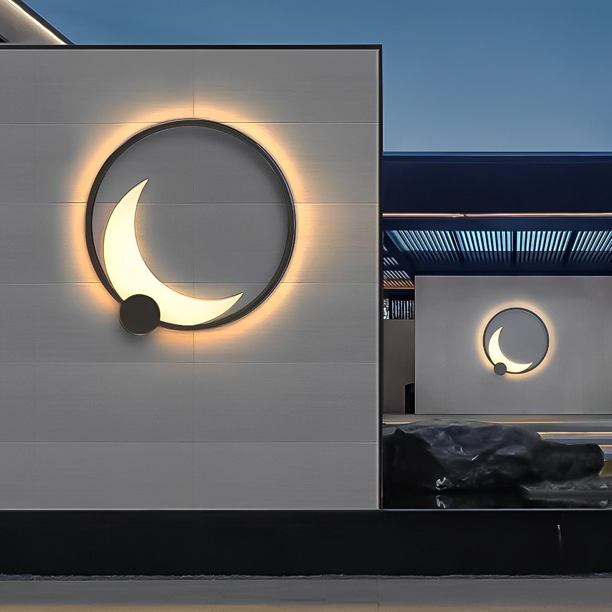 Wandlamp Maanvorm LED Buiten Zwart RVS IP65 Tuin Veranda Maanlamp Sfeerverlichting Crescent Moon Solar Buitenwandlamp Rond Decoratief | Sansoti