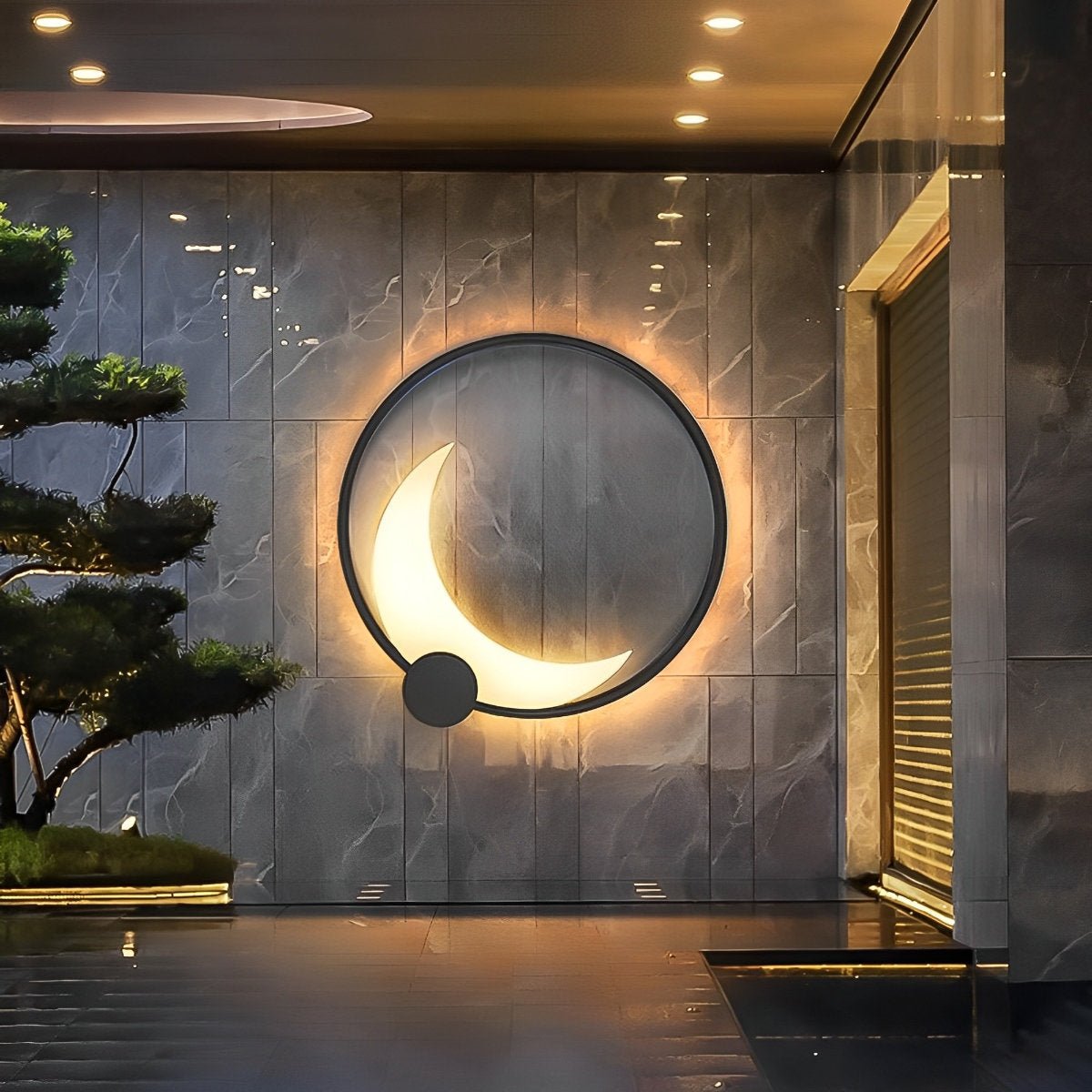 Wandlamp Maanvorm LED Buiten Zwart RVS IP65 Tuin Veranda Maanlamp Sfeerverlichting Crescent Moon Solar Buitenwandlamp Rond Decoratief | Sansoti