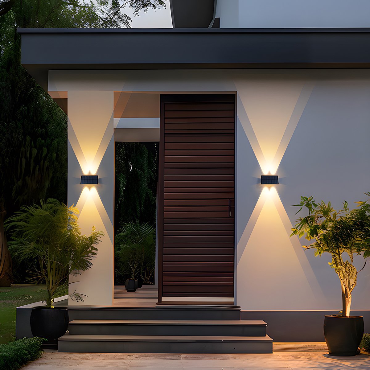 Außenwandleuchte Solar LED 6W Schwarz IP65 Fassade Haustür Terrasse Einfahrt Warmweiß 3000K Wandleuchte Außen Dämmerungslampe ABS Gartenbeleuchtung | Restfield