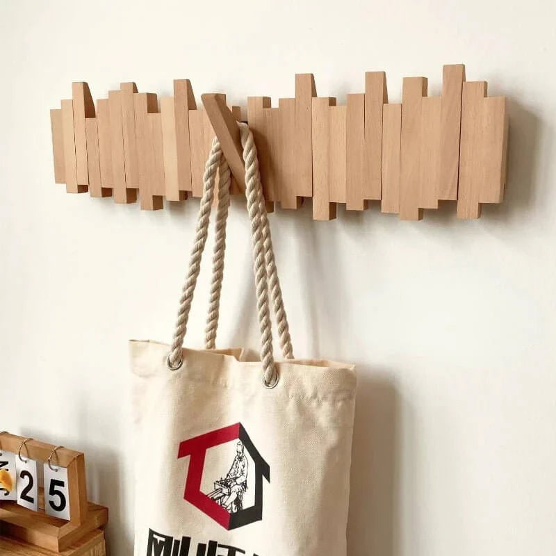 Wandgarderobe aus Holz mit mehreren Haken, Walnuss oder Buche, moderne Wandgarderobe für Flur, Schlafzimmer und Korridor | Sansoti