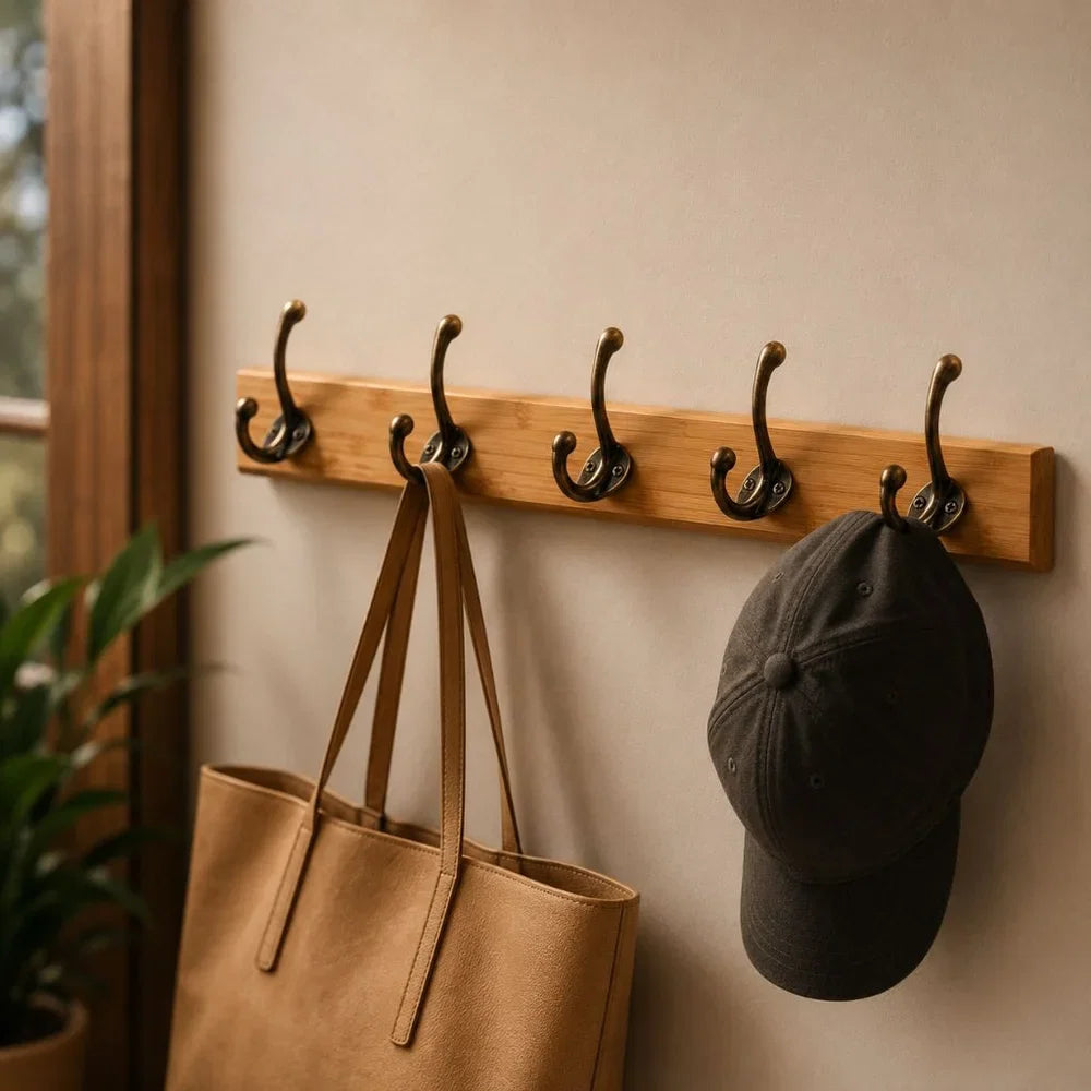 Patère murale en bois massif avec 3 à 5 crochets, entrée, vestiaire, manteaux, sacs, système de rangement, design rustique | Sansoti