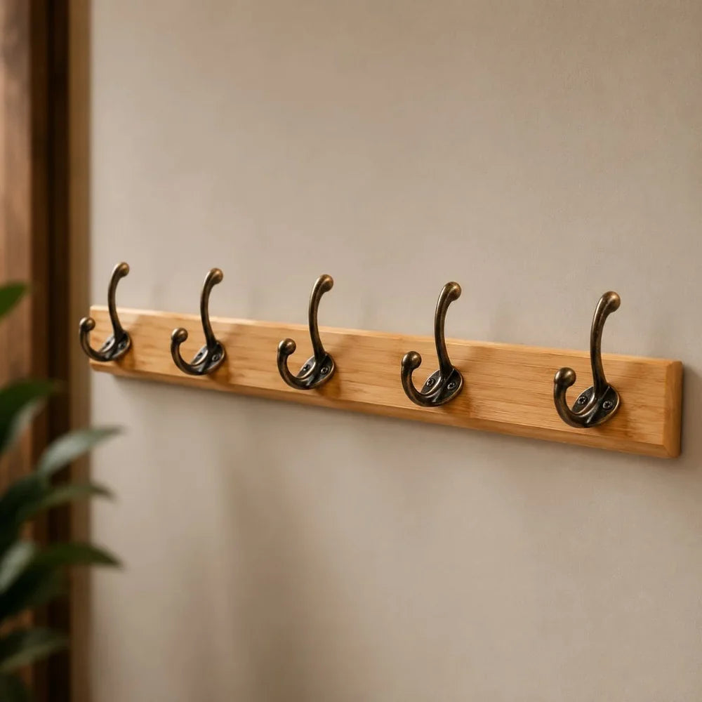 Patère murale en bois massif avec 3 à 5 crochets, entrée, vestiaire, manteaux, sacs, système de rangement, design rustique | Sansoti