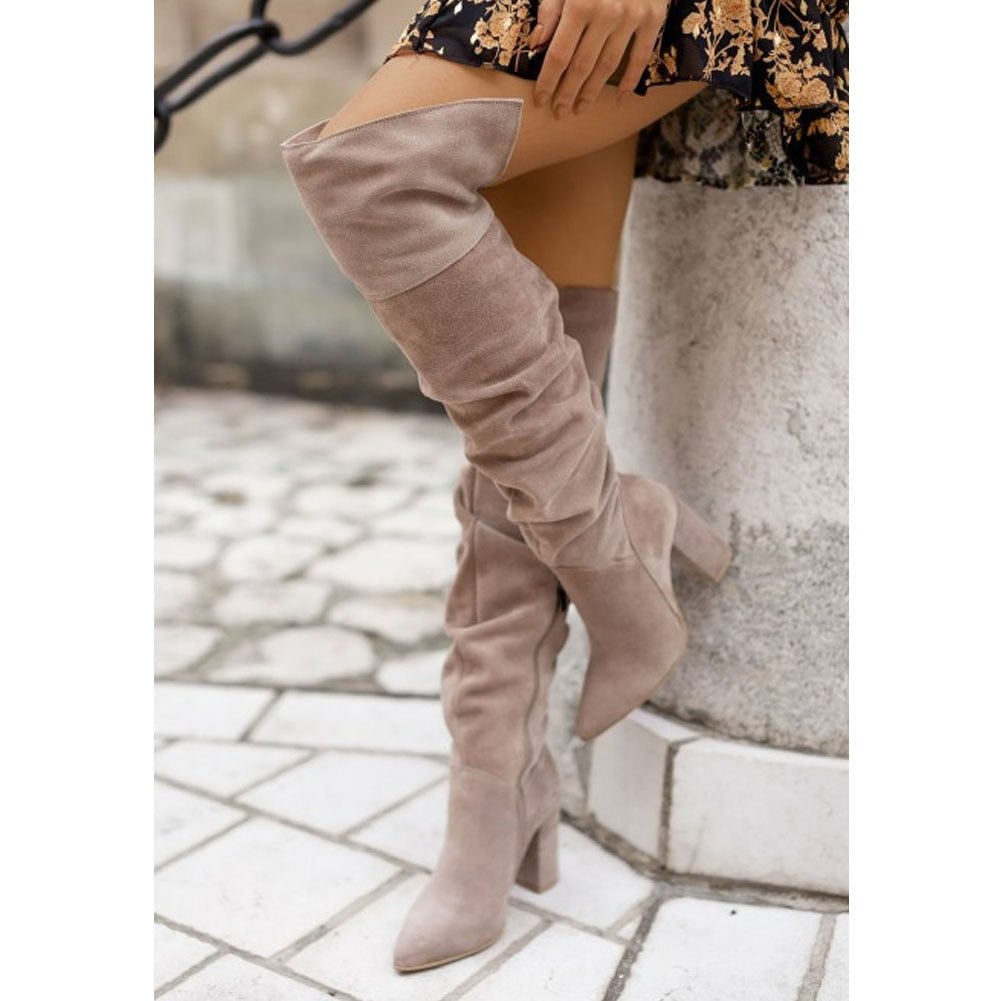 Damen-Overknee-Stiefel aus Stretch-Textil, bequeme Passform, lässige, elegante Herbst- und Winterstiefel | Sansoti