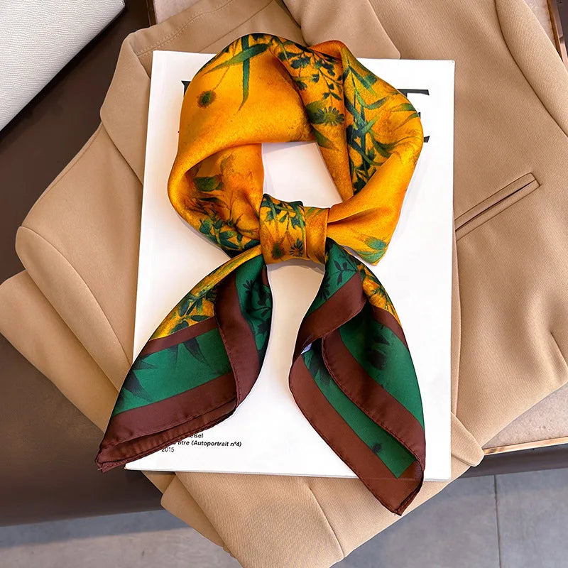 Zijden Sjaal met Ruitpatroon 70x70cm Haarband Nekdoek Voorjaar Zomer Accessoire Vierkante Sjaal Dames | Sansoti