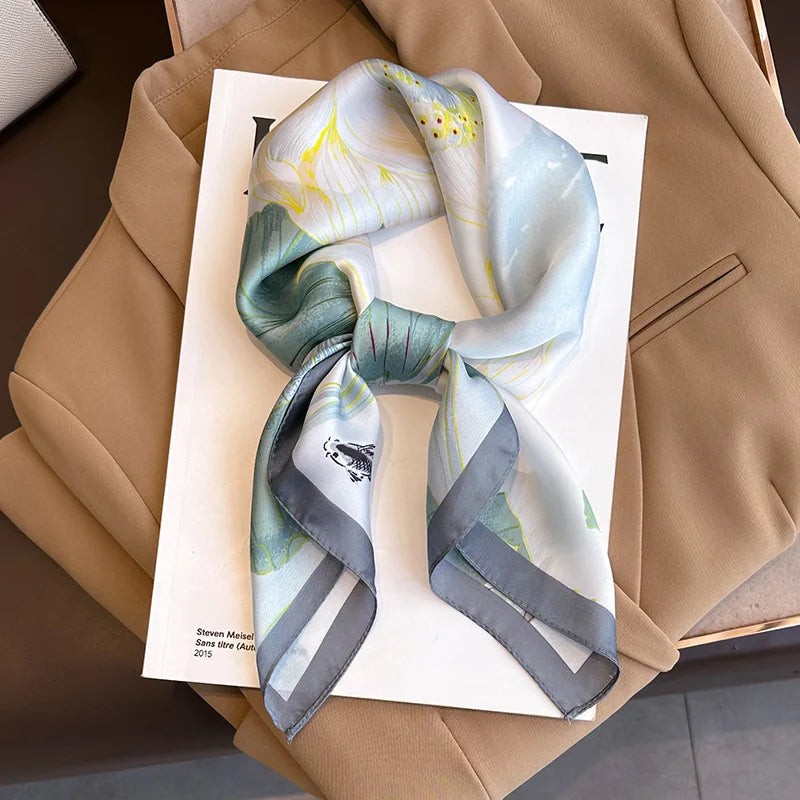 Zijden Sjaal met Ruitpatroon 70x70cm Haarband Nekdoek Voorjaar Zomer Accessoire Vierkante Sjaal Dames | Sansoti