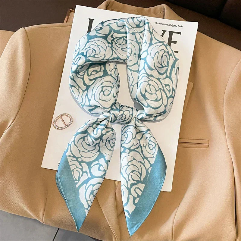 Zijden Sjaal met Ruitpatroon 70x70cm Haarband Nekdoek Voorjaar Zomer Accessoire Vierkante Sjaal Dames | Sansoti