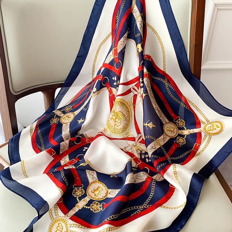 Zijden Sjaal met Ruitpatroon 70x70cm Haarband Nekdoek Voorjaar Zomer Accessoire Vierkante Sjaal Dames | Sansoti