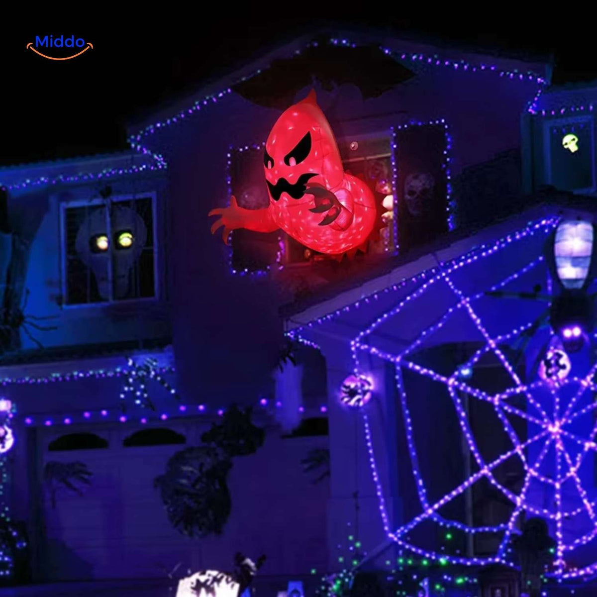 Fantôme gonflable avec éclairage LED – Décoration d’Halloween résistante aux intempéries pour le jardin et l’intérieur XL | Sansoti