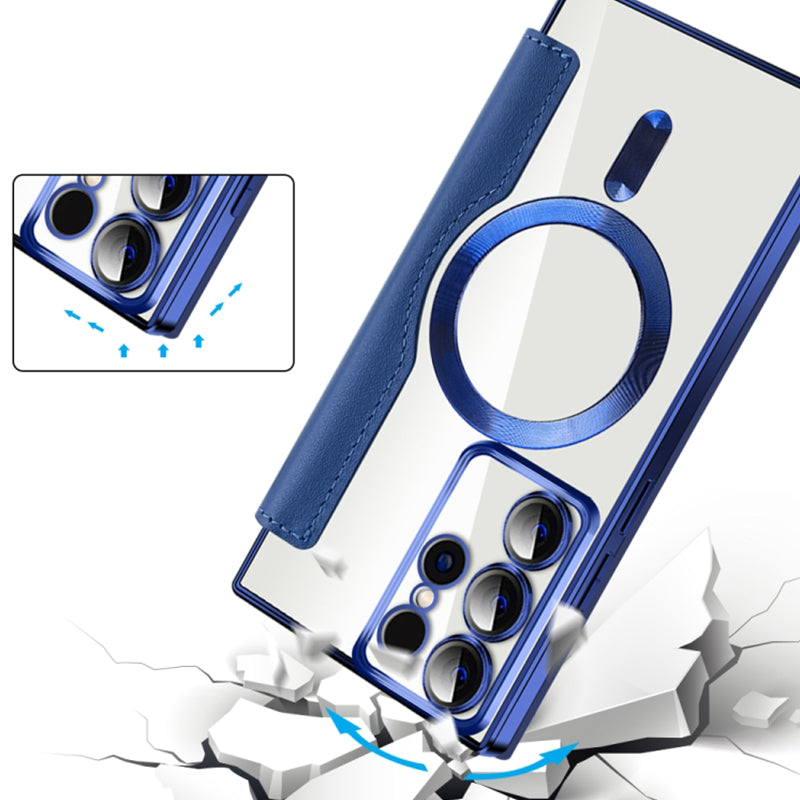 Magnetische Telefoonhoes Samsung met Ringhouder Leer-Look Zwart Blauw Groen Bruin | Kaartvakjes RFID Bescherming | Standaard Flip Case | Draadloos Laden | Sansoti