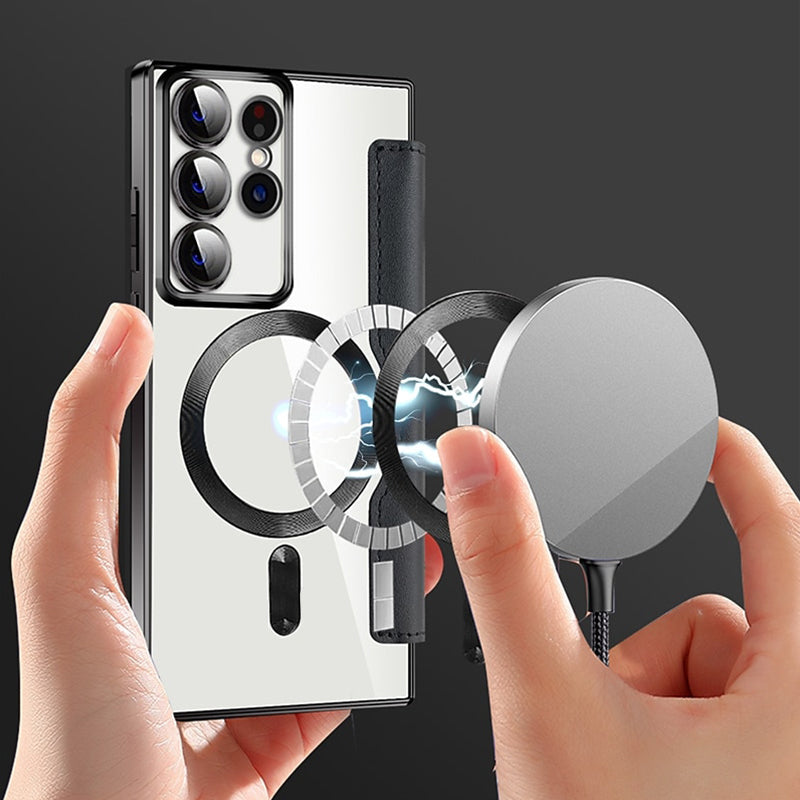 Magnetische Telefoonhoes Samsung met Ringhouder Leer-Look Zwart Blauw Groen Bruin | Kaartvakjes RFID Bescherming | Standaard Flip Case | Draadloos Laden | Sansoti