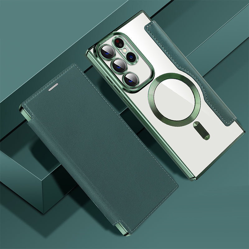 Magnetische Telefoonhoes Samsung met Ringhouder Leer-Look Zwart Blauw Groen Bruin | Kaartvakjes RFID Bescherming | Standaard Flip Case | Draadloos Laden | Sansoti