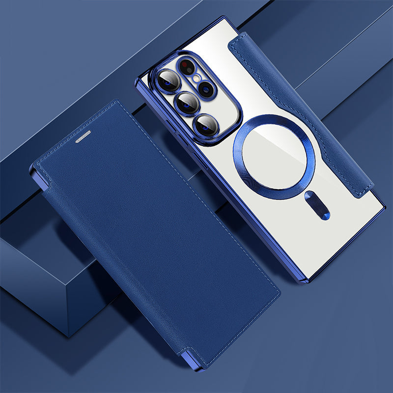 Magnetische Telefoonhoes Samsung met Ringhouder Leer-Look Zwart Blauw Groen Bruin | Kaartvakjes RFID Bescherming | Standaard Flip Case | Draadloos Laden | Sansoti