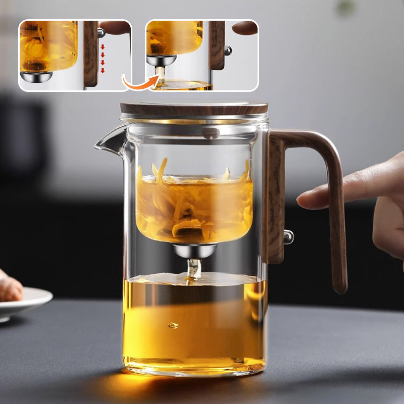 Glazen Theepot met Houten Greep 500ml & 700ml – Thee-infuser met Filtersysteem voor Perfecte Thee | Sansoti