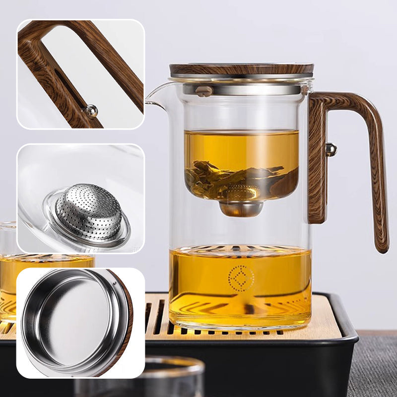 Glazen Theepot met Houten Greep 500ml & 700ml – Thee-infuser met Filtersysteem voor Perfecte Thee | Sansoti