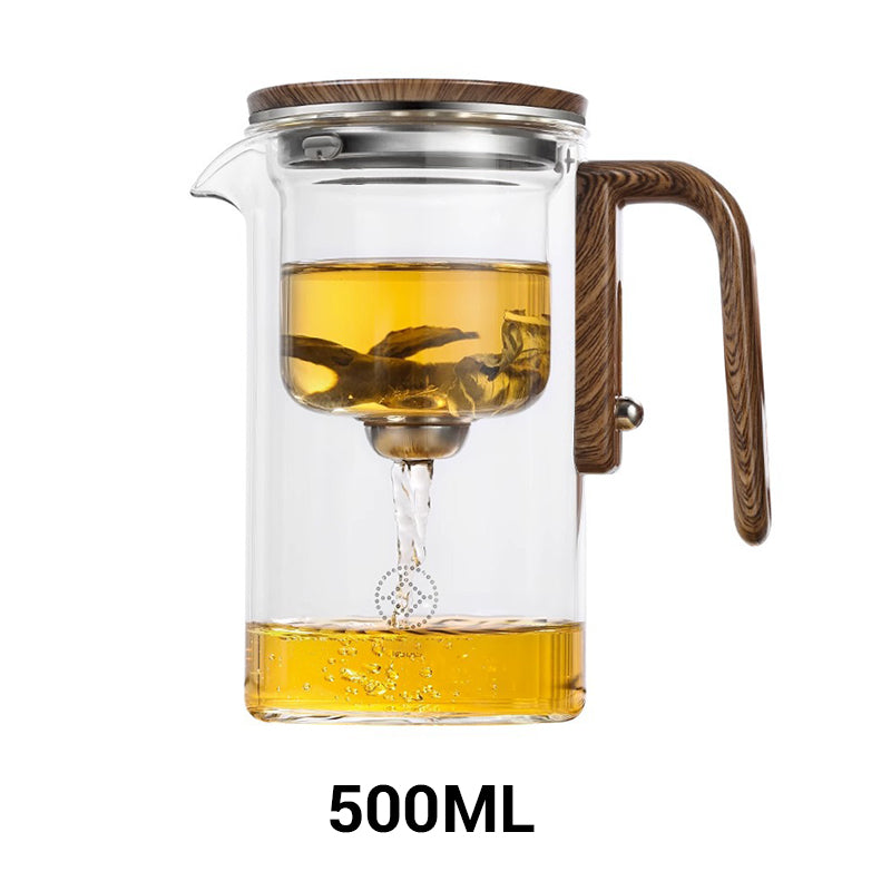 Glazen Theepot met Houten Greep 500ml & 700ml – Thee-infuser met Filtersysteem voor Perfecte Thee | Sansoti