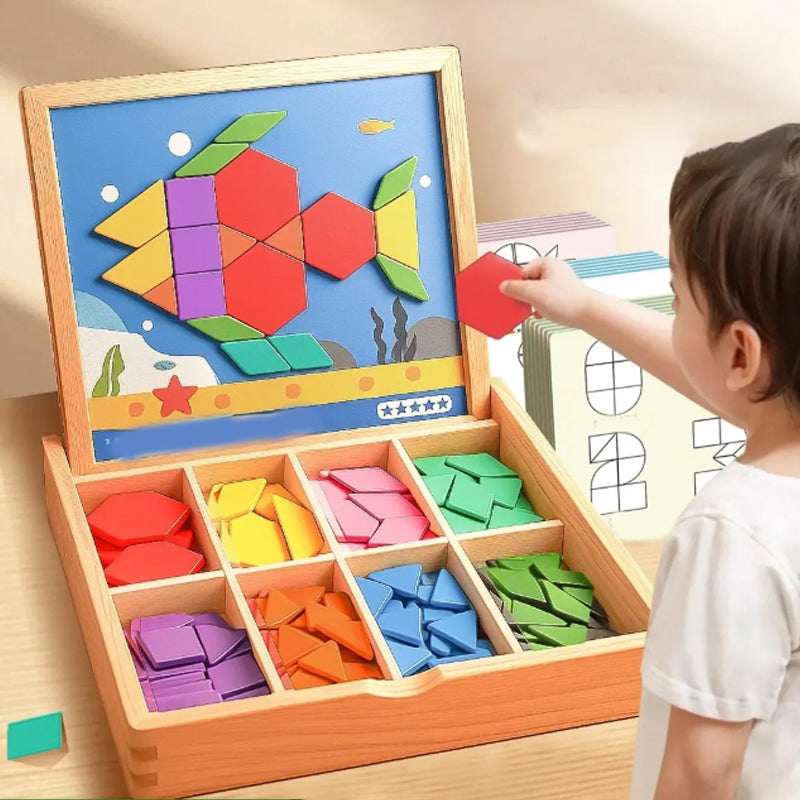 Magnetisch Houten Puzzelspel voor Kinderen – Educatief Leerspel met 180 of 220 Blokken en Vormkaarten | Sansoti