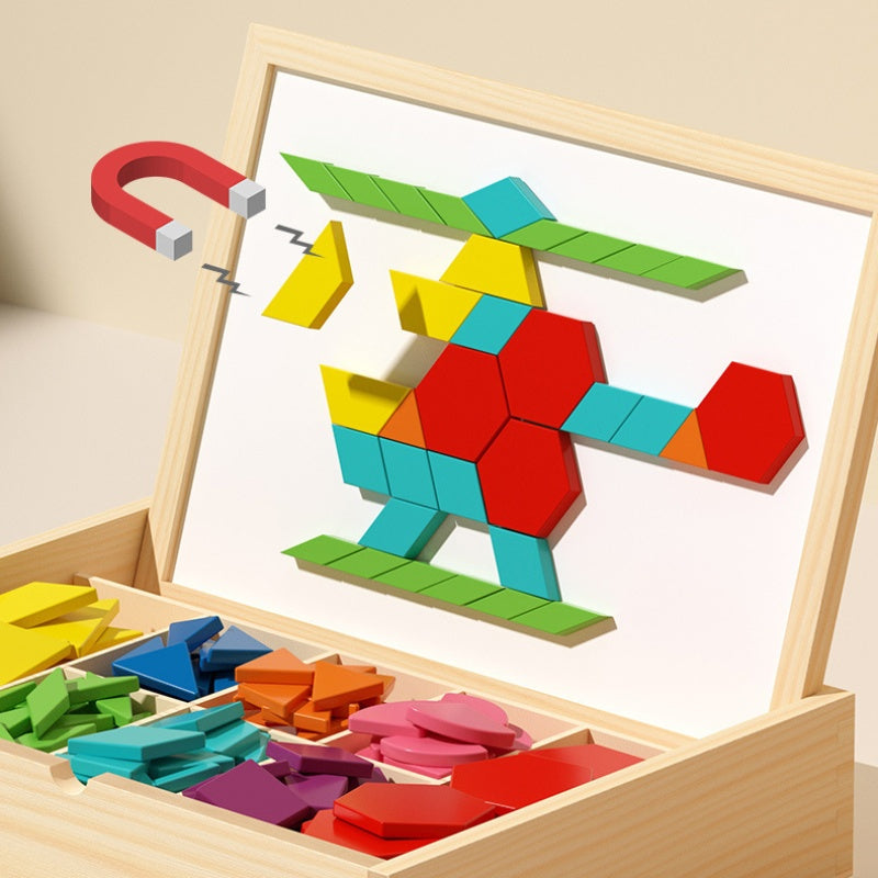 Magnetisch Houten Puzzelspel voor Kinderen – Educatief Leerspel met 180 of 220 Blokken en Vormkaarten | Sansoti