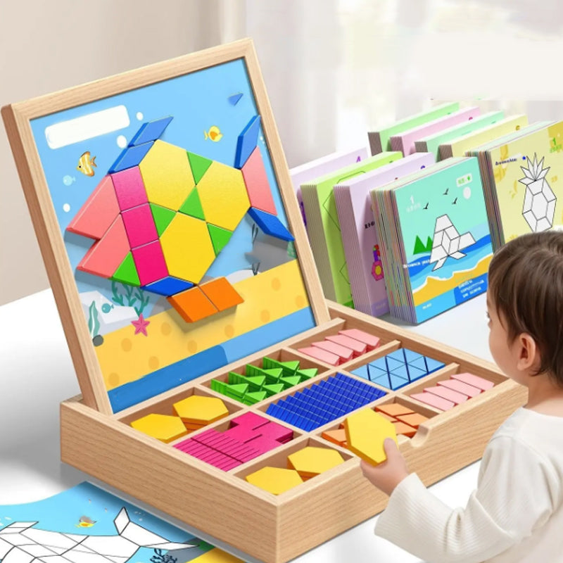 Magnetisch Houten Puzzelspel voor Kinderen – Educatief Leerspel met 180 of 220 Blokken en Vormkaarten | Sansoti