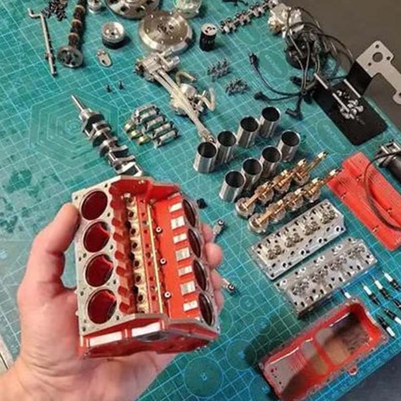 Mini V8 Engine Model Building Kit, Metal, with CDI Ignition, CNC-Machined, RC-Compatible, Educational Hobby Project | Sansoti
