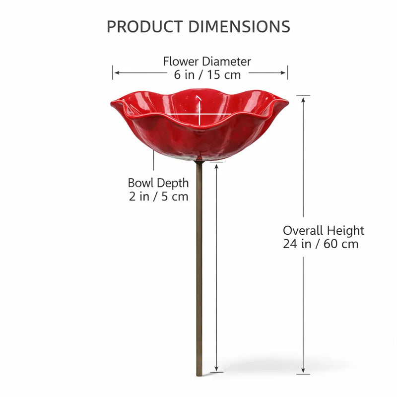 Decoratieve Metalen Tuinsteker met Vogelbad 60cm – Bloemvormig Waterstation voor Vogels en Insecten in 7 Kleuren | Sansoti