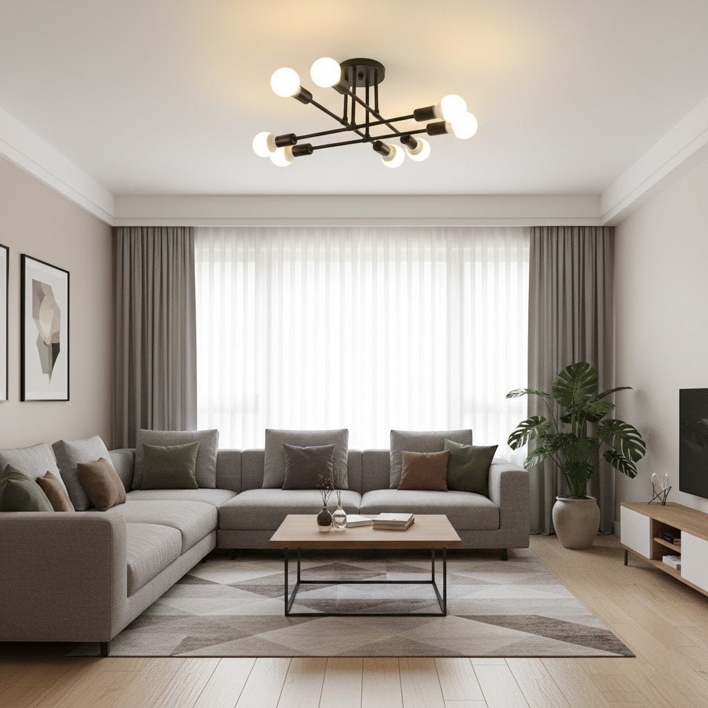 Lampa sufitowa Starburst z żelaznymi ramionami E27, nordycki design mid-century, nowoczesne oświetlenie do salonu i jadalni | Sansoti