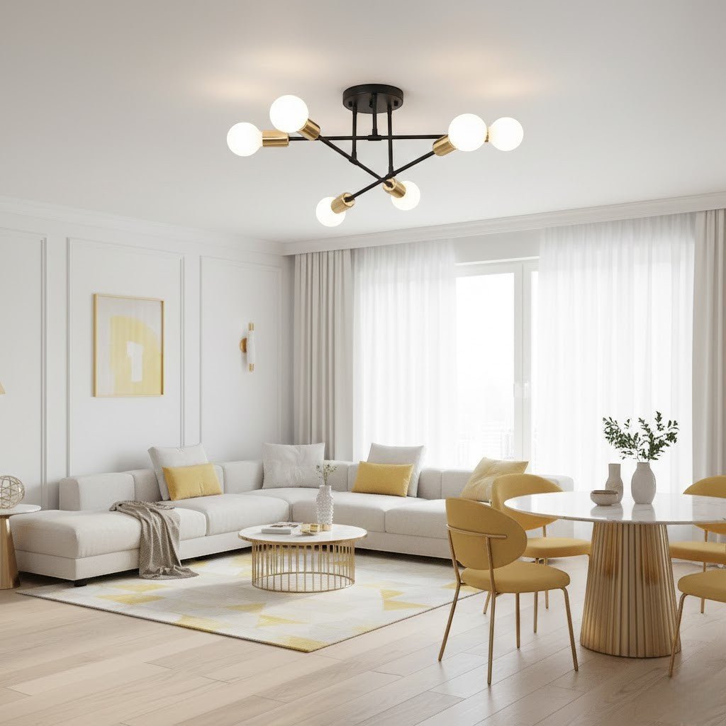Lampa sufitowa Starburst z żelaznymi ramionami E27, nordycki design mid-century, nowoczesne oświetlenie do salonu i jadalni | Sansoti