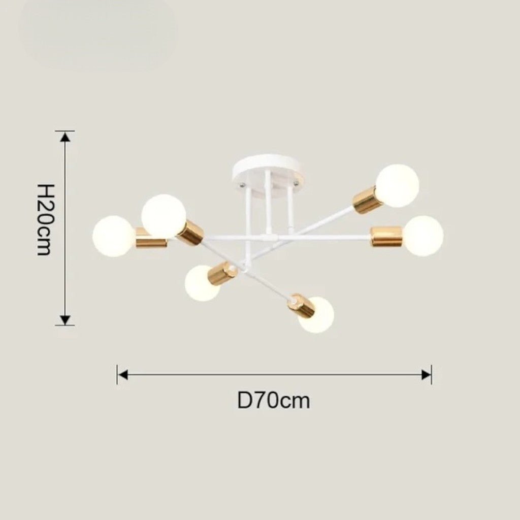 Lampa sufitowa Starburst z żelaznymi ramionami E27, nordycki design mid-century, nowoczesne oświetlenie do salonu i jadalni | Sansoti
