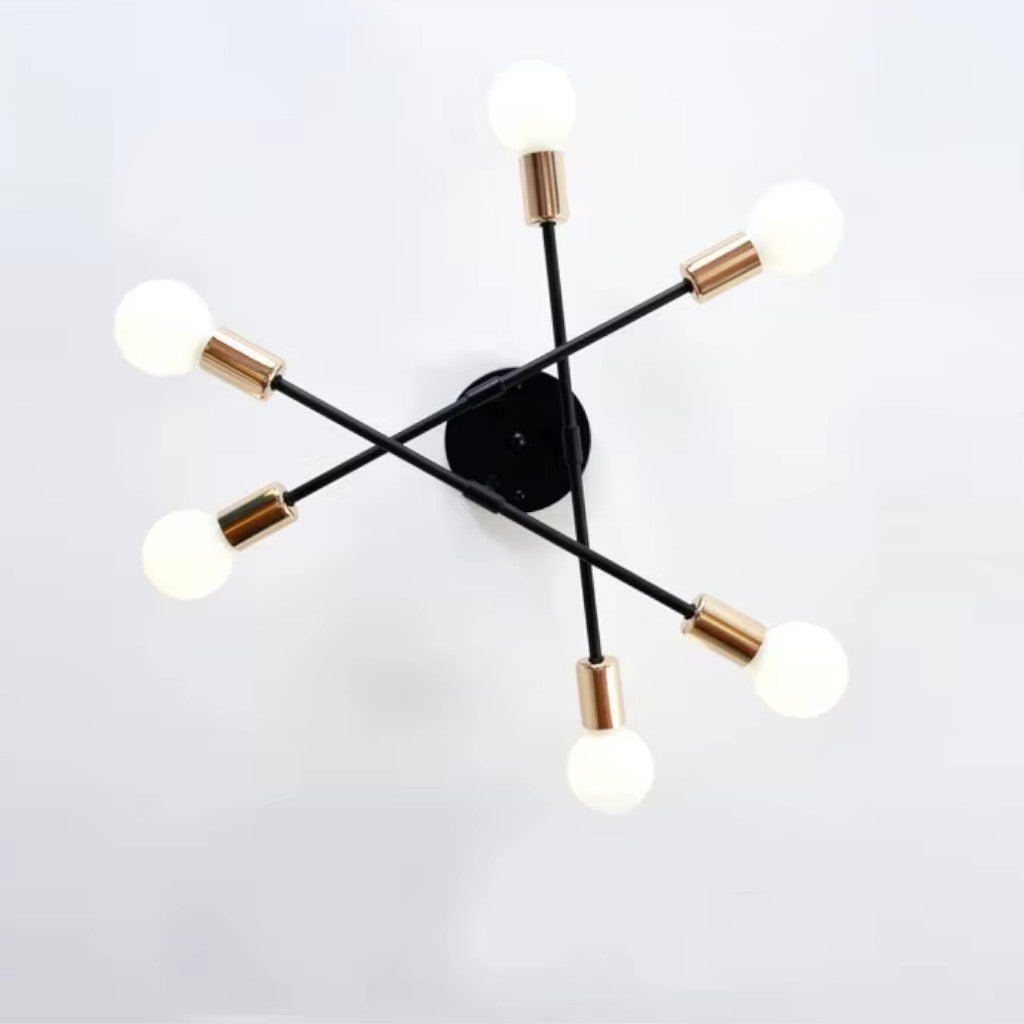 Lampa sufitowa Starburst z żelaznymi ramionami E27, nordycki design mid-century, nowoczesne oświetlenie do salonu i jadalni | Sansoti
