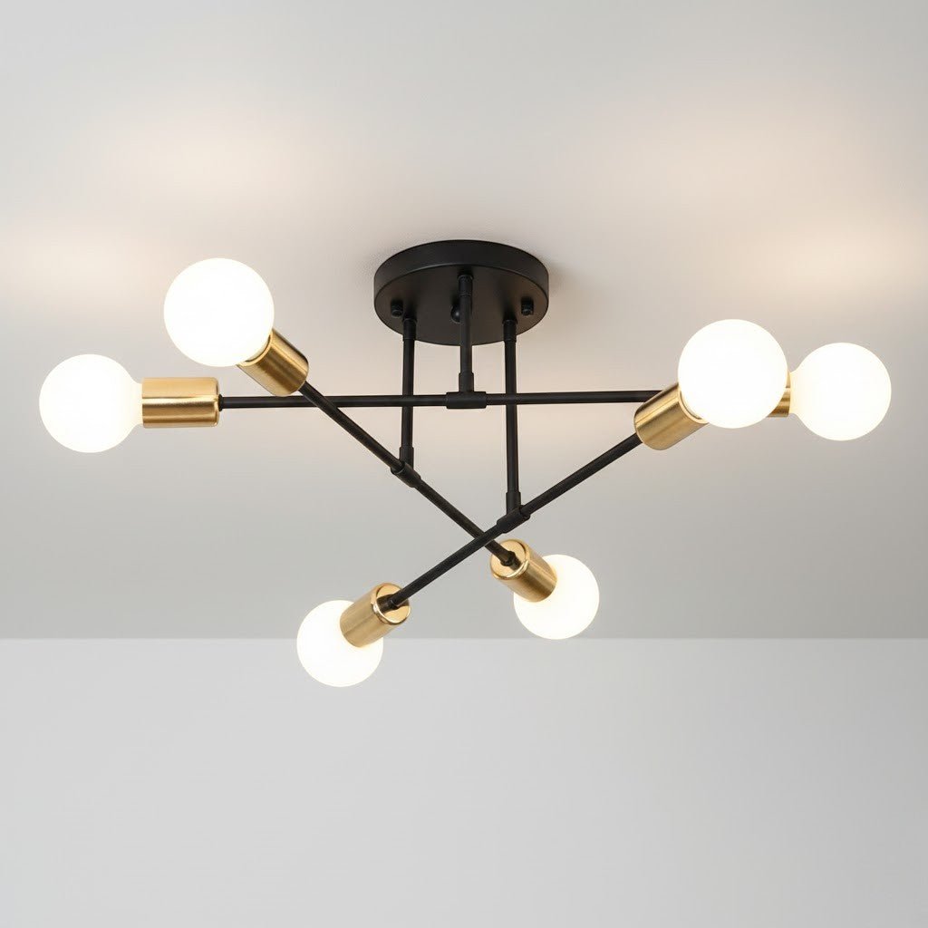 Lampa sufitowa Starburst z żelaznymi ramionami E27, nordycki design mid-century, nowoczesne oświetlenie do salonu i jadalni | Sansoti