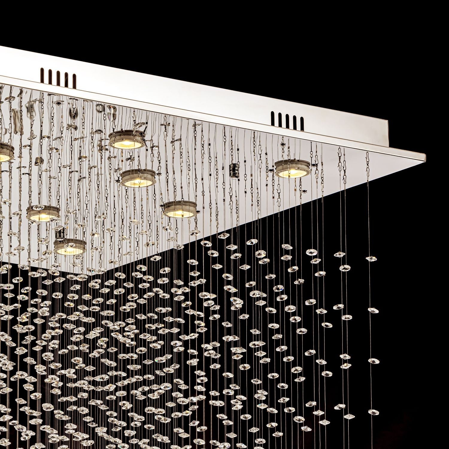 Kristall-Kronleuchter Quadratisch Treppe Wohnzimmer Regentropfen Chrom GU10 Modern Luxus | Restfield