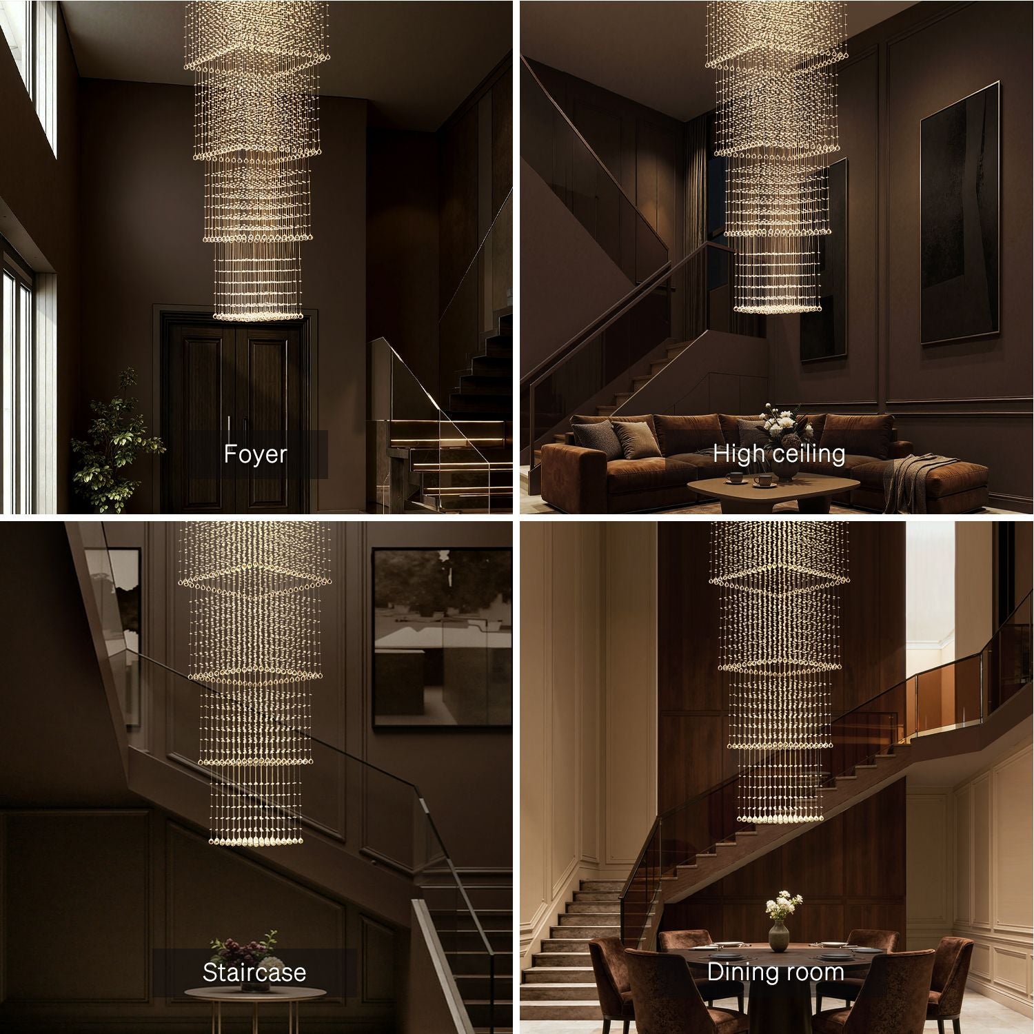 Kristall-Kronleuchter Quadratisch Treppe Wohnzimmer Regentropfen Chrom GU10 Modern Luxus | Restfield