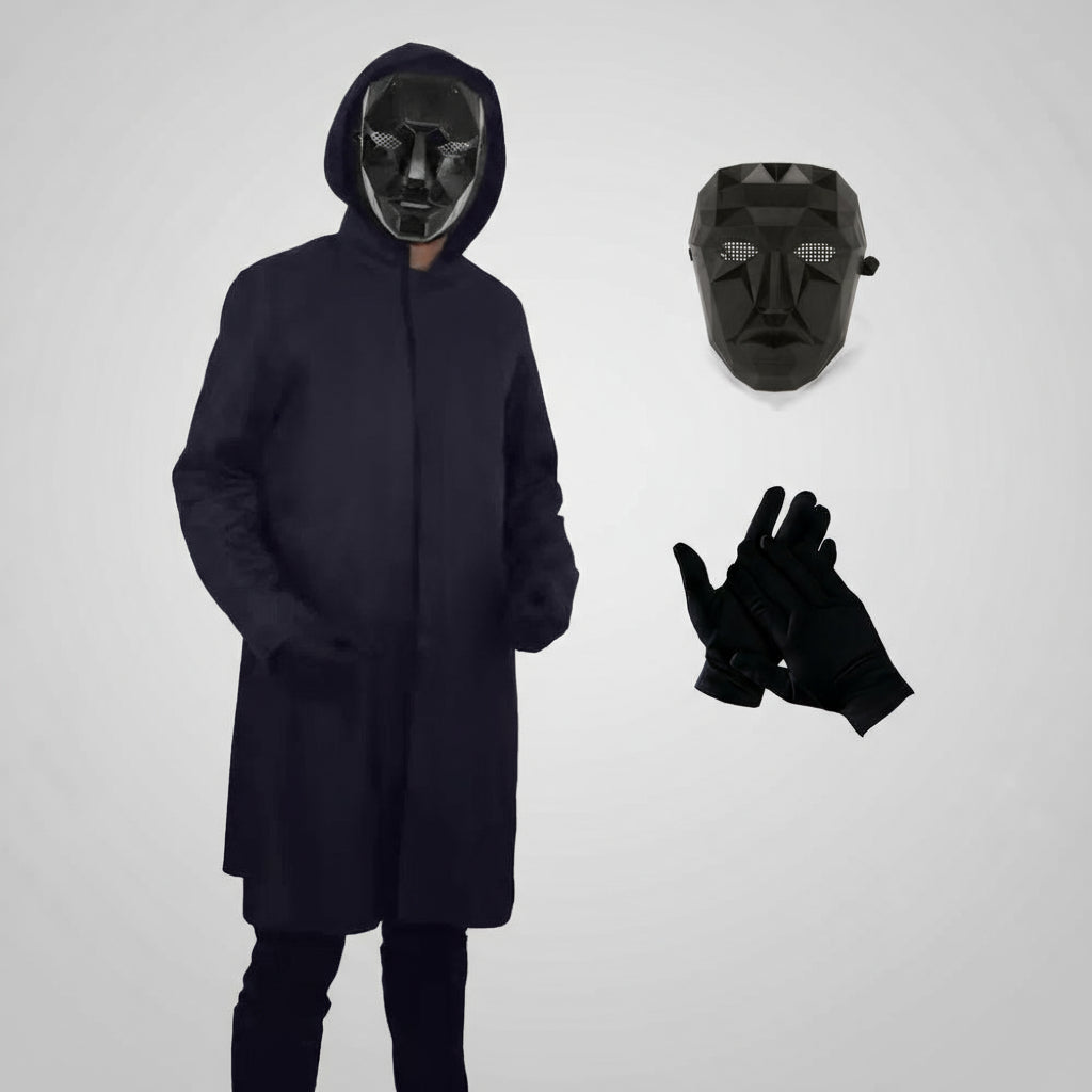 Mysterieus Kapuzenkostuum Zwart met Masker & Handschoenen Unisex Halloween Cosplay Party Outfit voor Kinderen & Volwassenen | Sansoti