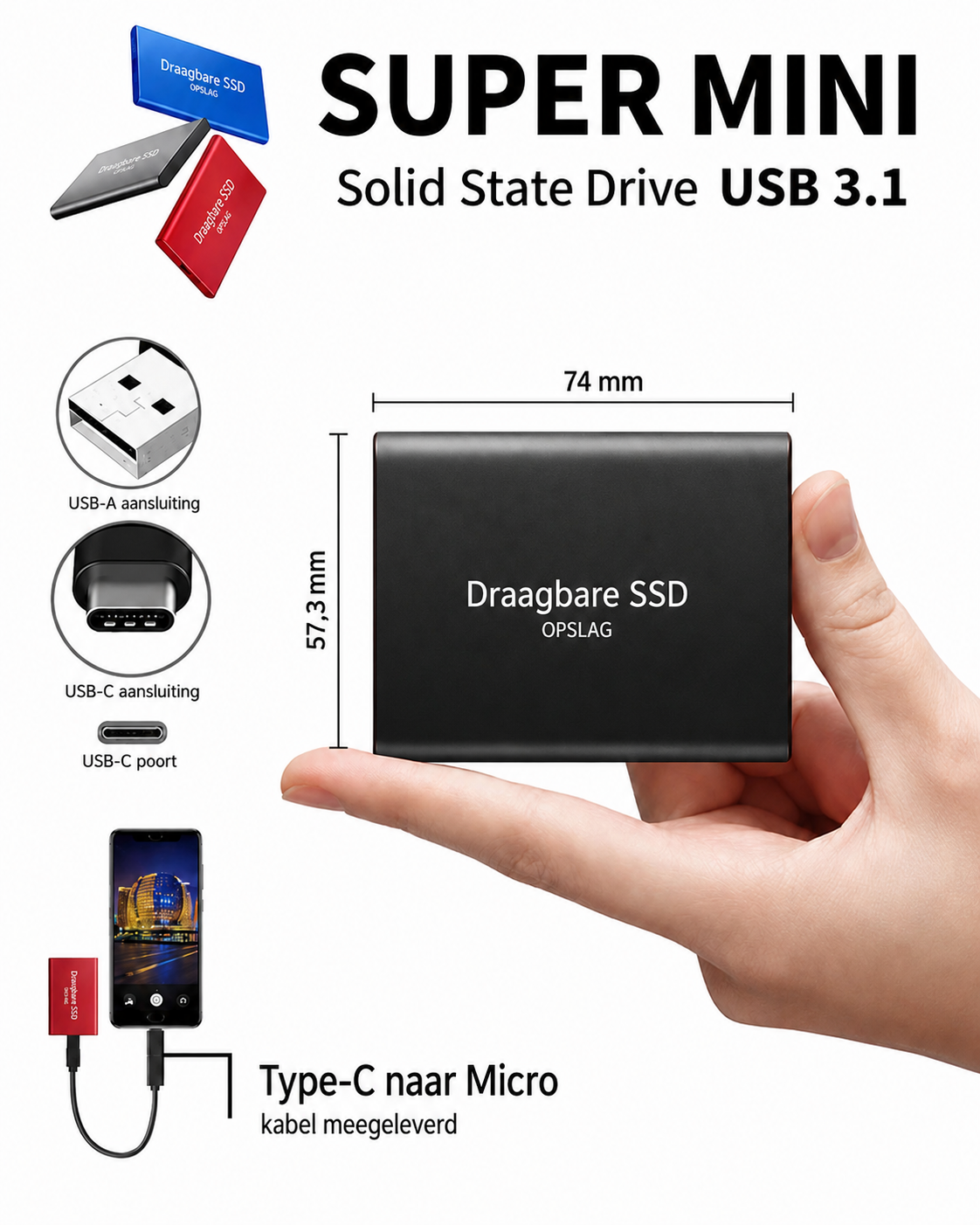 External Storage Solution with SSD 128TB Fast Data Transmission Compact Aluminum Case USB-C Compatibility for PC Mac Android | Sansoti
