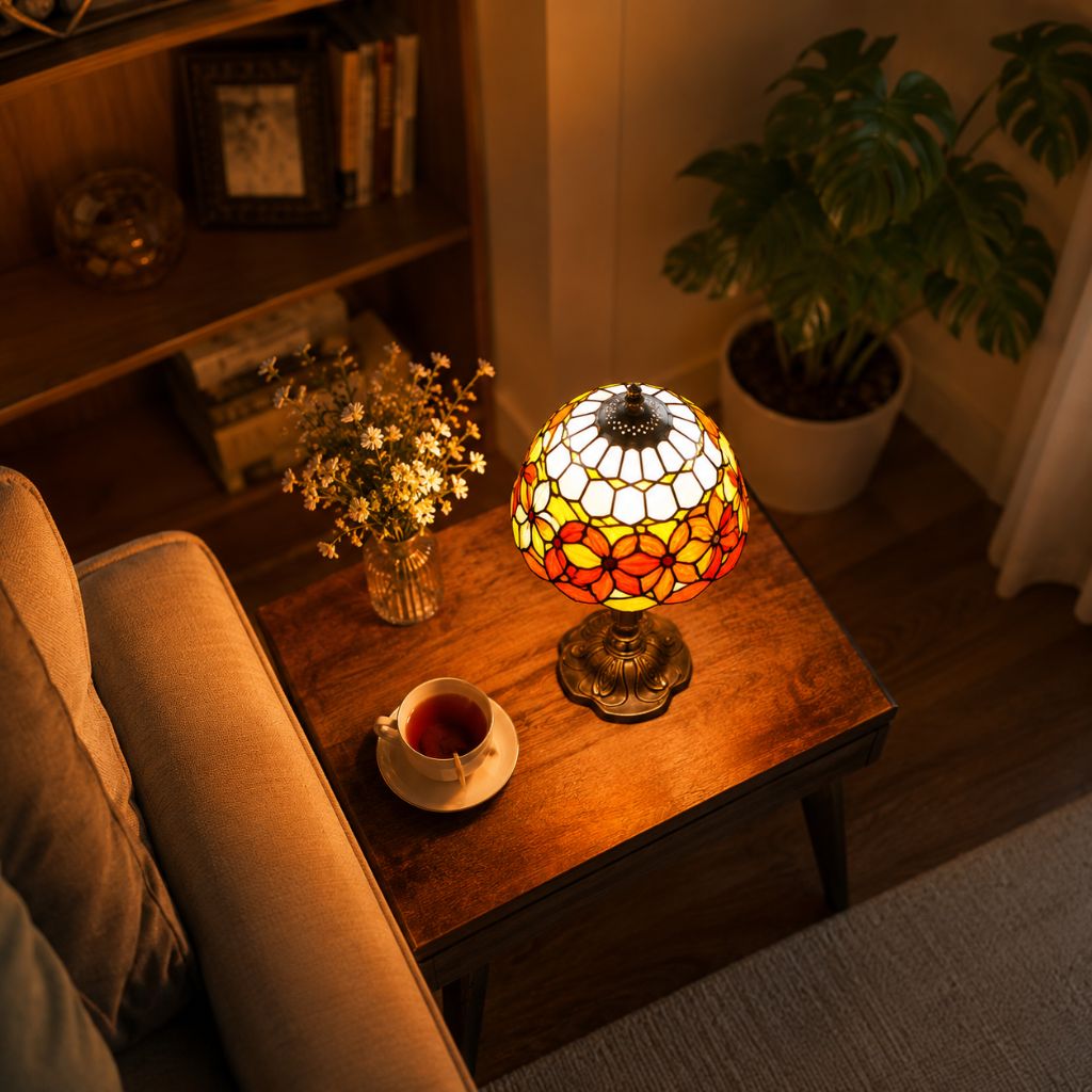 Tiffany Tafellamp met Glas-in-Lood Kap Verstelbaar Leeslamp Bureaulamp Scandinavisch Design Sfeerlicht | Sansoti