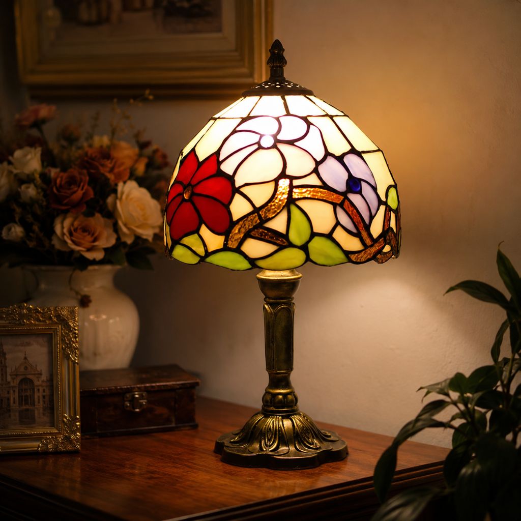 Tiffany Tafellamp met Glas-in-Lood Kap Verstelbaar Leeslamp Bureaulamp Scandinavisch Design Sfeerlicht | Sansoti