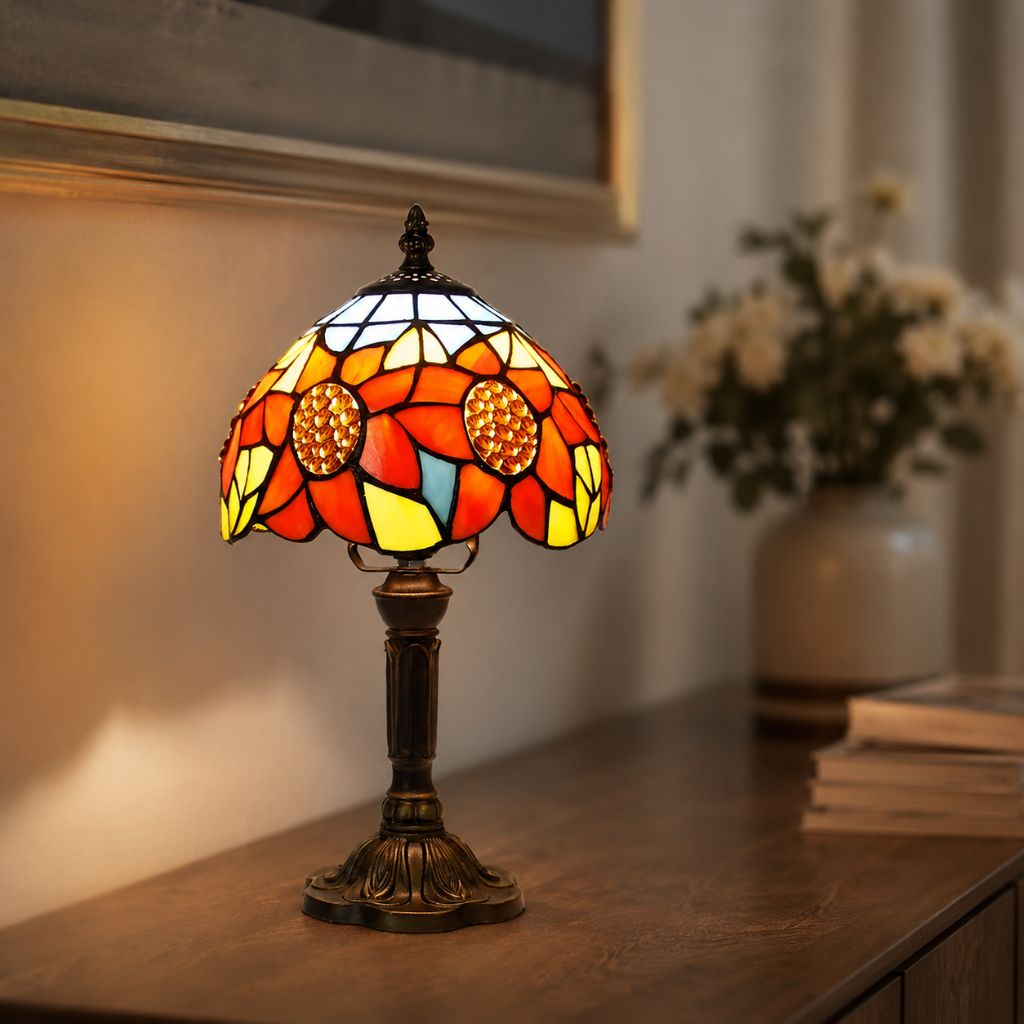 Tiffany Tafellamp met Glas-in-Lood Kap Verstelbaar Leeslamp Bureaulamp Scandinavisch Design Sfeerlicht | Sansoti